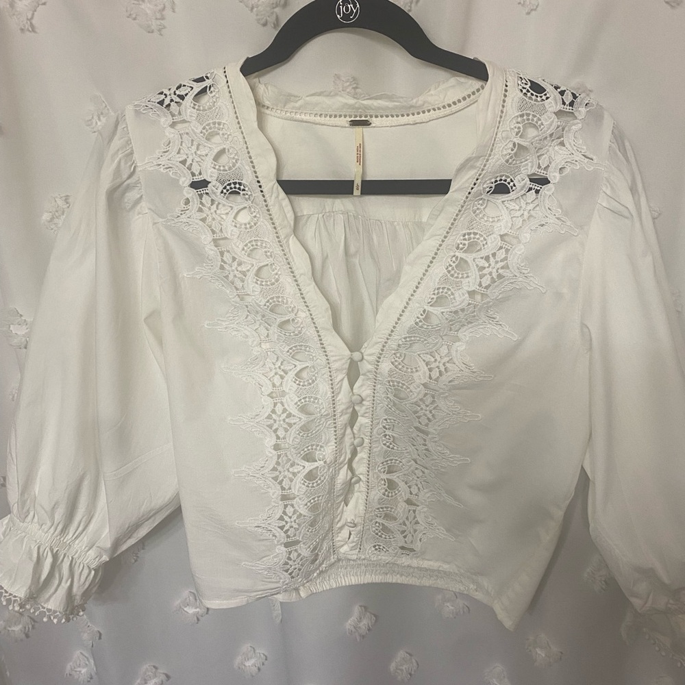 Free People Elegant White Lace Women's Top